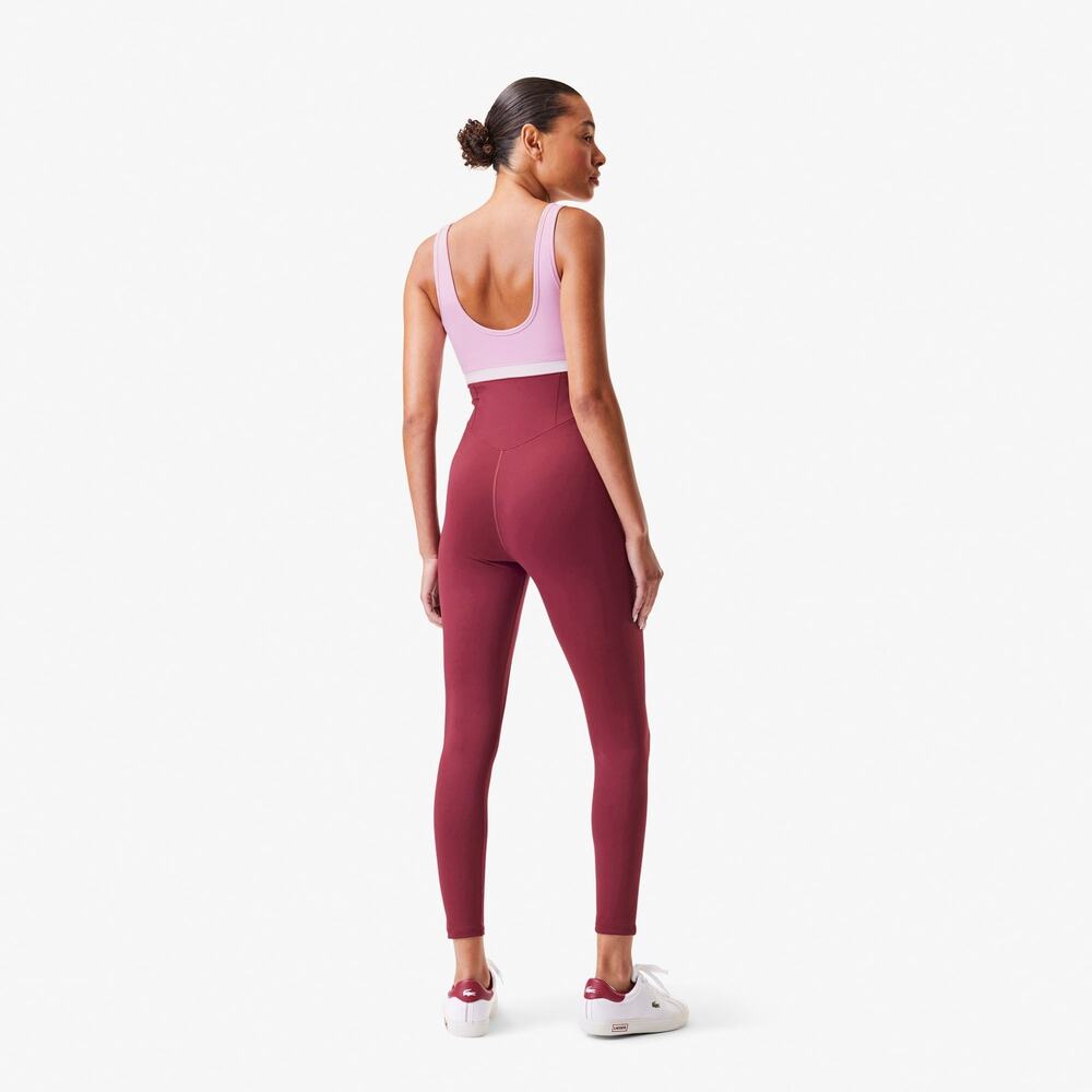 Lacoste x Bandier Colorblock Full Bodysuit All Motion Bordeaux Size Large - Picture 4 of 13